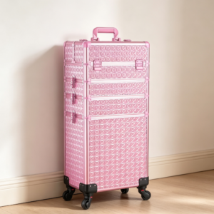 All Pink 5-in-1 Aluminum Rolling Makeup Train Case 360? Wheels