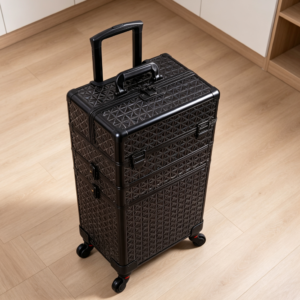 Black 5-in-1 Aluminum Rolling Makeup Travel Case 360? Wheels