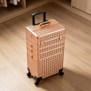 Gold 5-in-1 Aluminum Rolling Makeup Trolley Case 360? Wheels