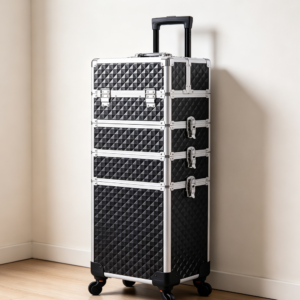 Black 4-in-1 Large Capacity Rolling Makeup Train Case with Key