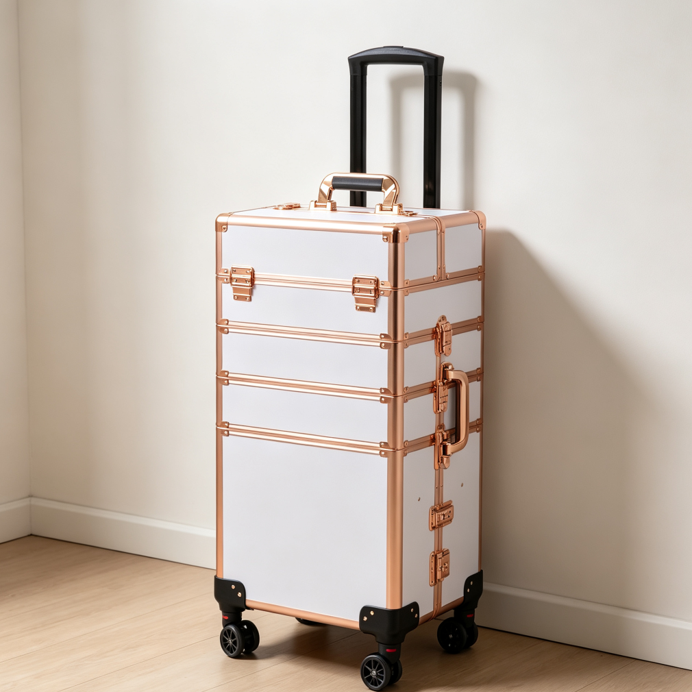 Gold & White 4-in-1 Portable Aluminum Makeup Trolley Cart - Image 2