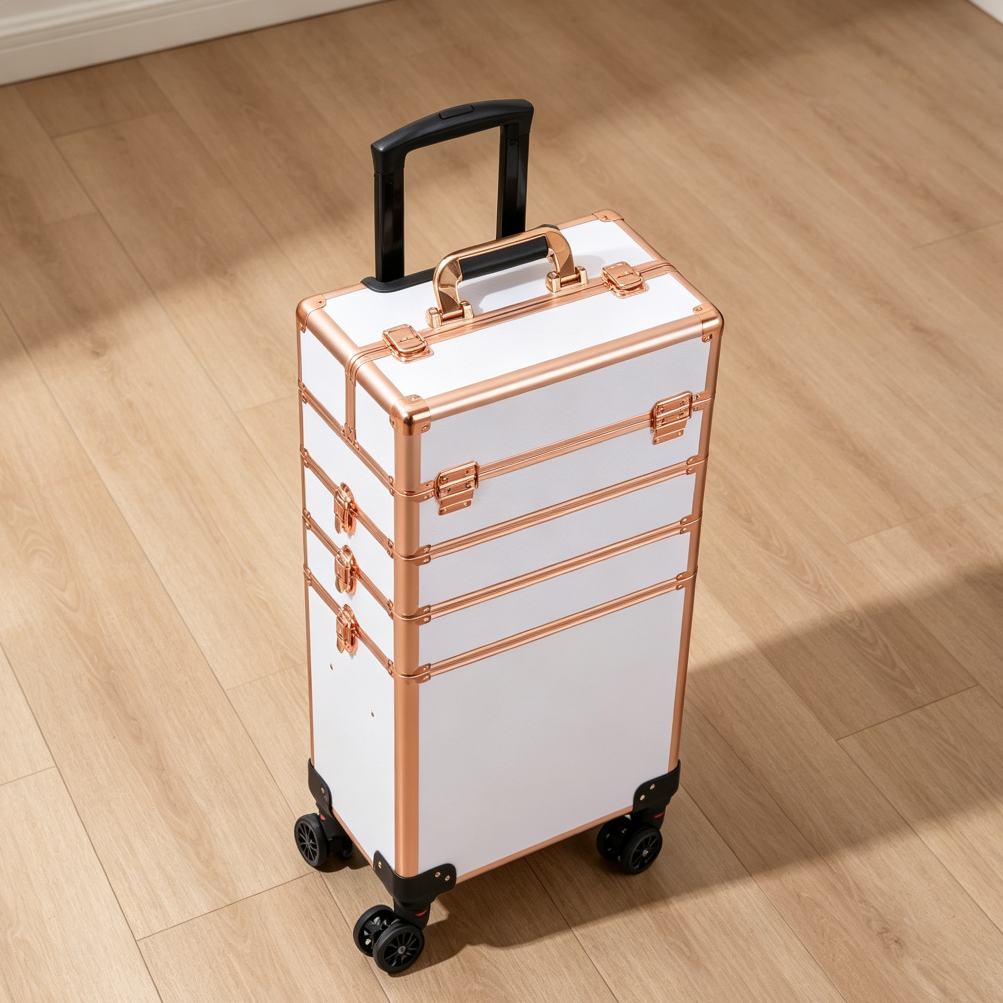 Gold & White 4-in-1 Portable Aluminum Makeup Trolley Cart