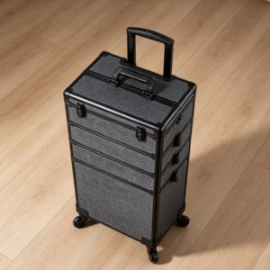 Black 4-in-1 Professional Rolling Makeup Train Case with LED Mirror