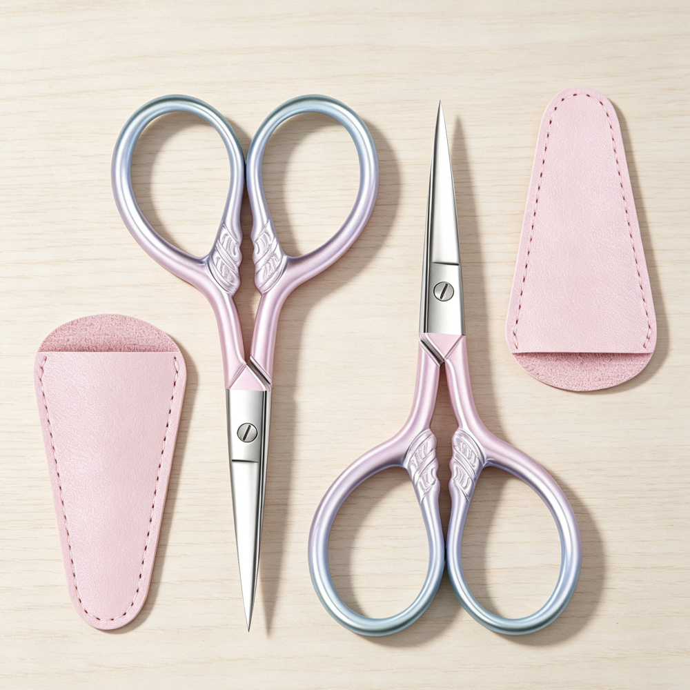 2-Pack 3.5" Pink Mini Stainless Steel Eyebrow Scissors - Image 2