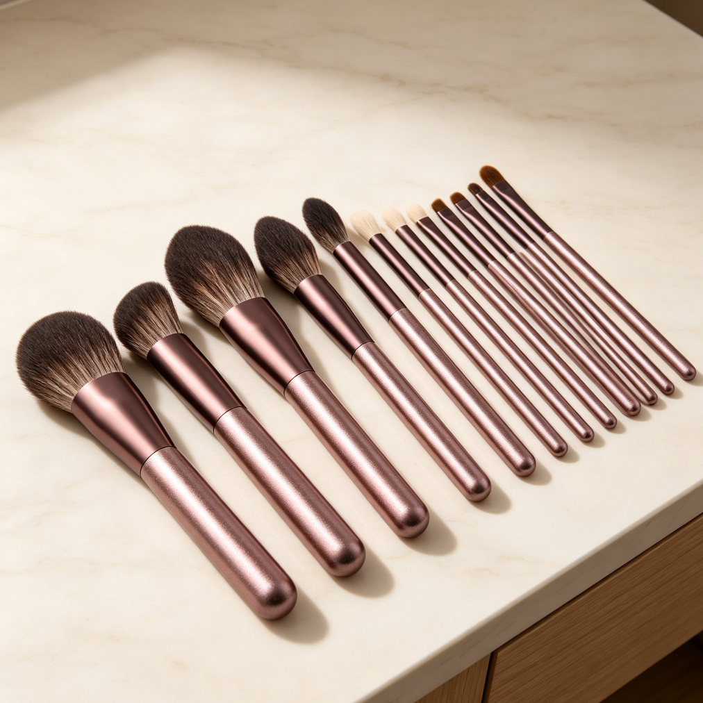 12-Piece Wooden Handle Foundation & Eye Brush Set - Image 2