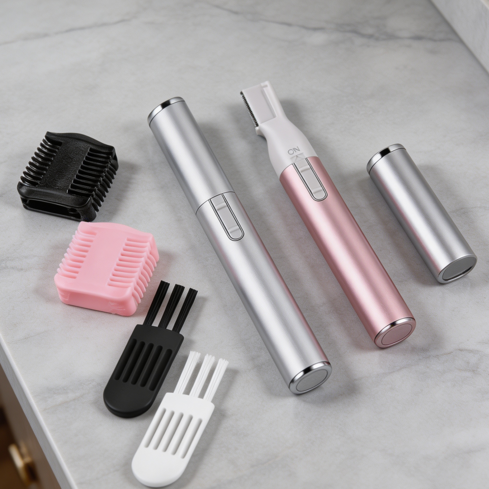 2-Pack Pink & Silver Battery-Operated Mini Eyebrow Trimmer - Image 2