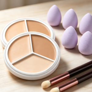 2-Piece Tricolor Concealer Palette with Brush for Mature Skin