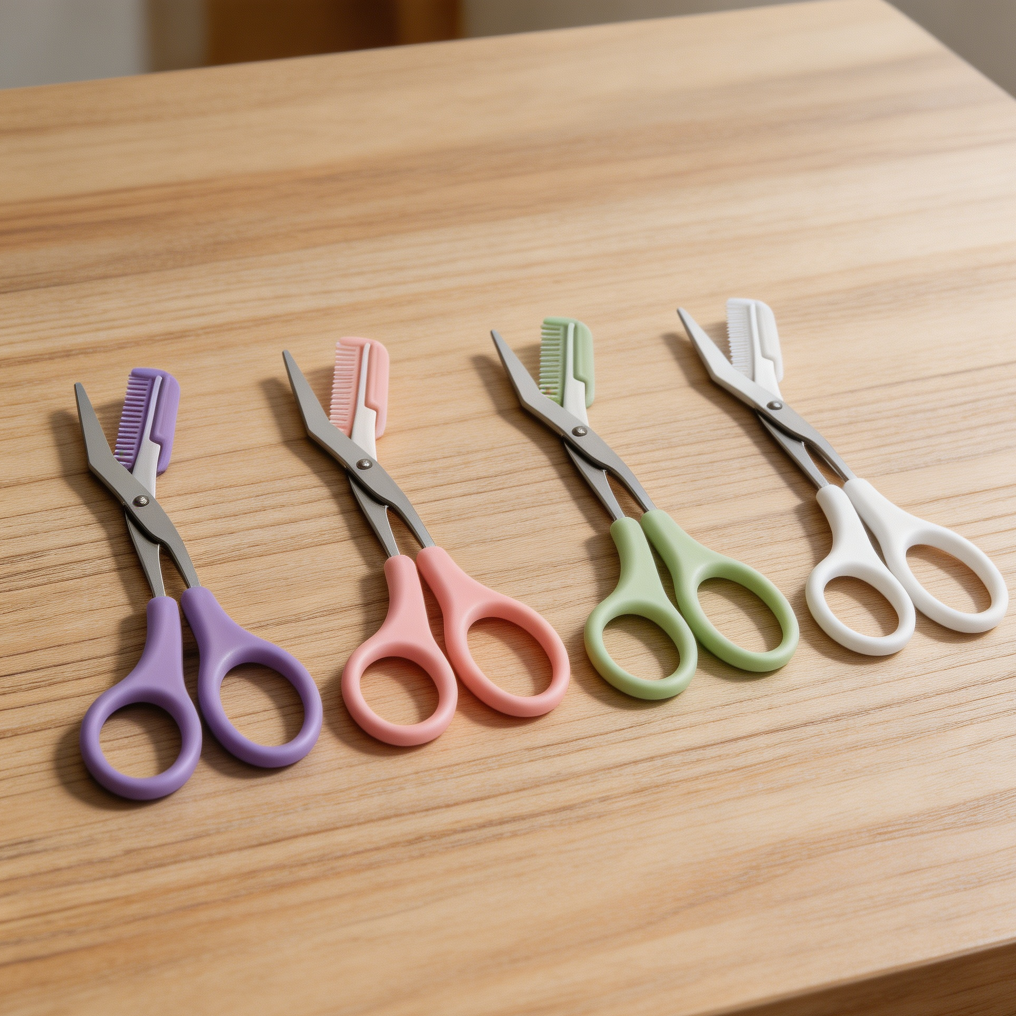 4-Pack 2-in-1 Portable Non-Slip Eyebrow Scissors with Comb - Image 2