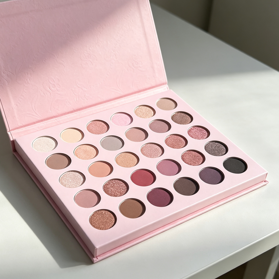 30-Color Nude Champagne Gold Eyeshadow Palette with Brush - Image 2