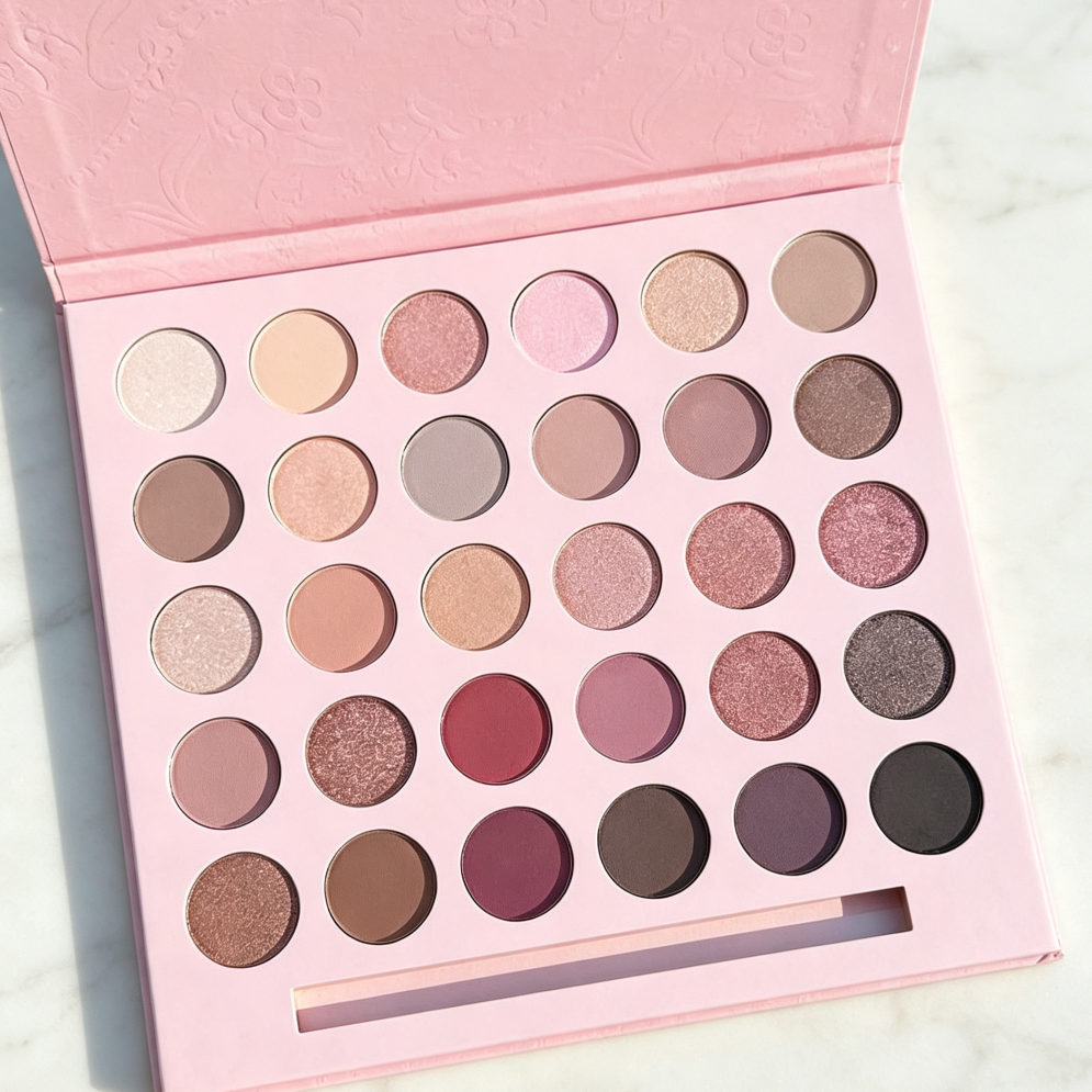 30-Color Nude Champagne Gold Eyeshadow Palette with Brush