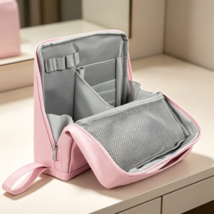 Standing Foldable Cosmetic Case with Brush Storage Pink