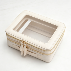 Clear Double Layer Cosmetic Case with Separate Brush Compartment Large White