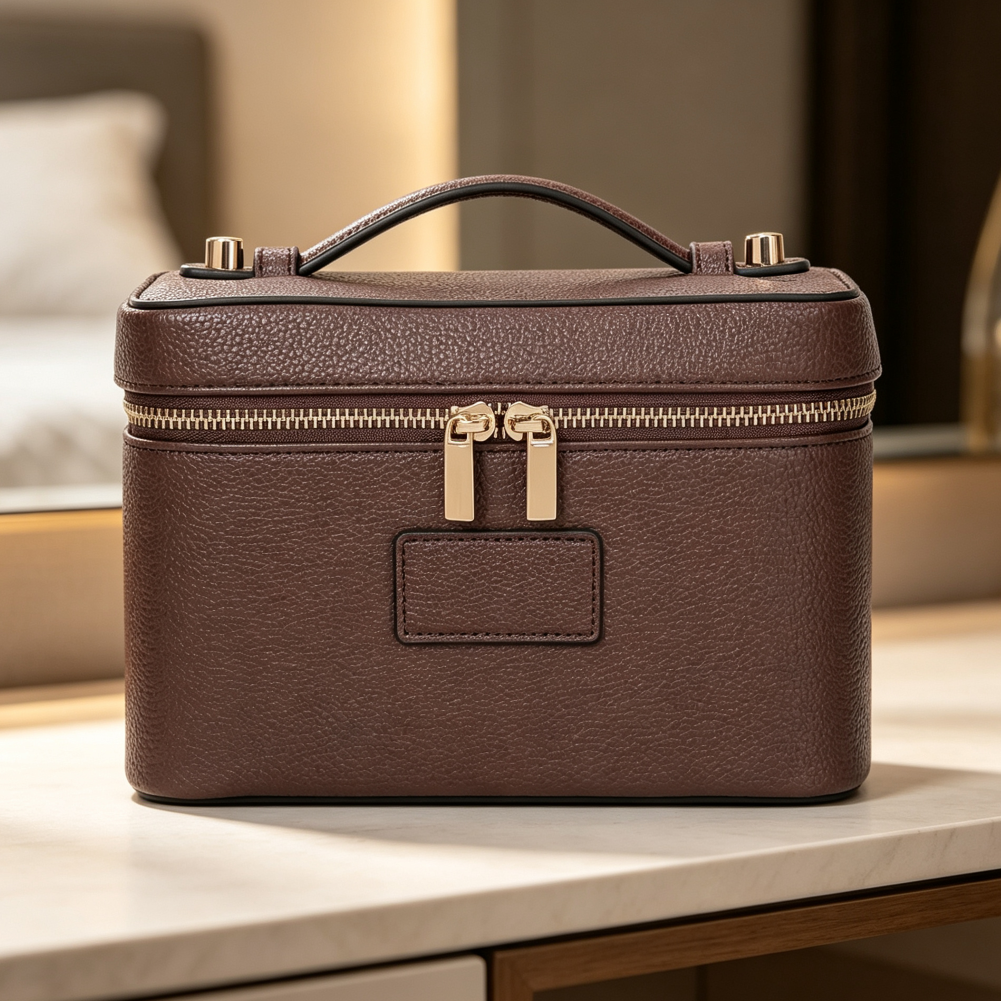 Leather Cosmetic Vanity Case Portable Travel Organizer - Image 2