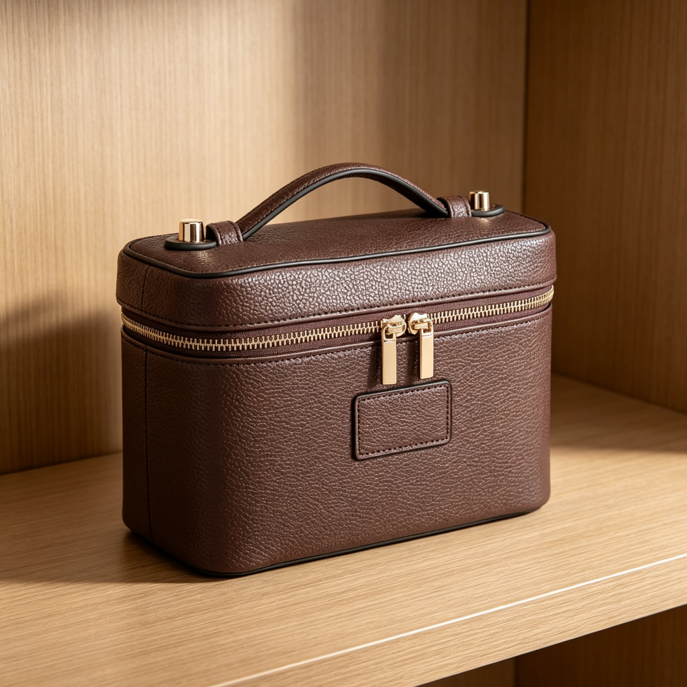 Leather Cosmetic Vanity Case Portable Travel Organizer