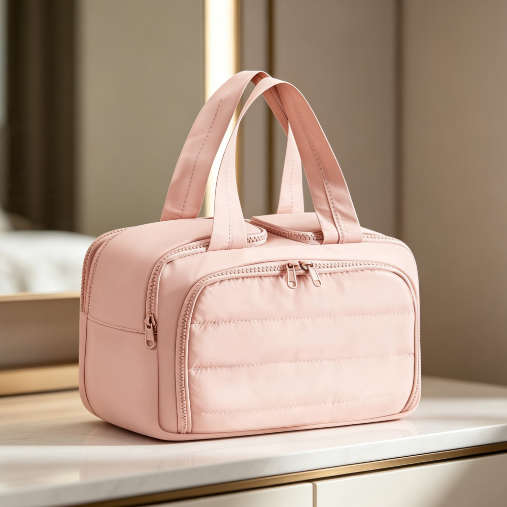 Pink Waterproof Hanging Travel Toiletry Bag with Hook - Image 2