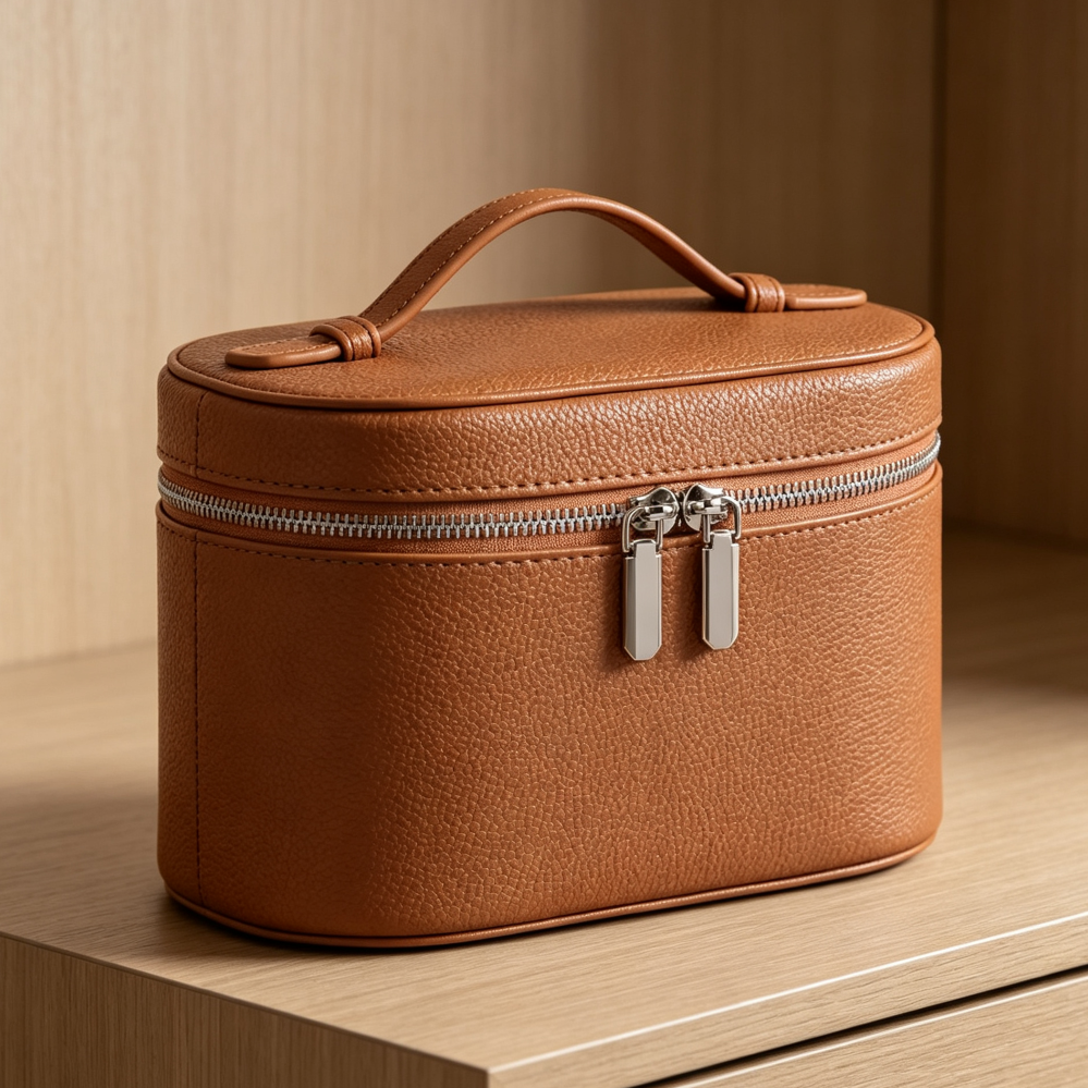 Portable Cosmetic Organizer Bag with Compartments and Handle - Image 2