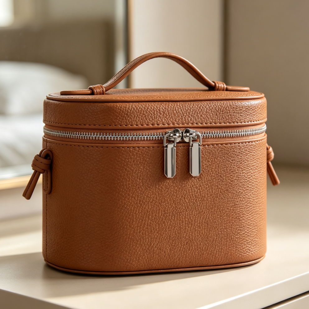 Portable Cosmetic Organizer Bag with Compartments and Handle