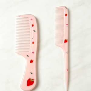 Pink Strawberry Mini Fine Tooth & Rat Tail Comb Set for Kids