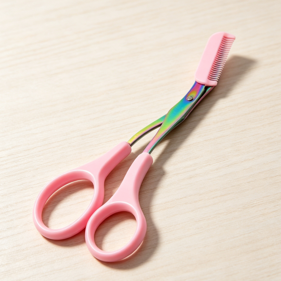 Pink Non-Slip Stainless Steel Eyebrow Scissors with Comb - Image 2