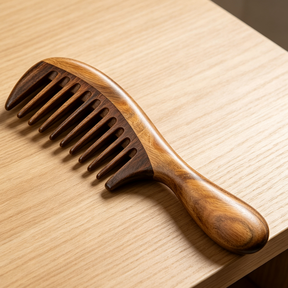 Sandalwood Wide Tooth Anti-Static Detangling Wooden Comb - Image 2