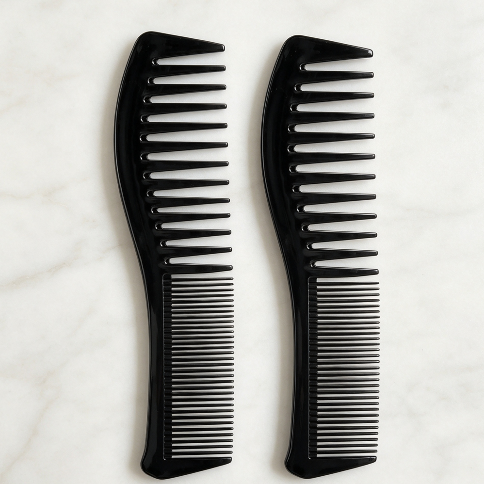 2-Pack 7.2 inch Double-Sided Barber Comb Set Black - Image 2