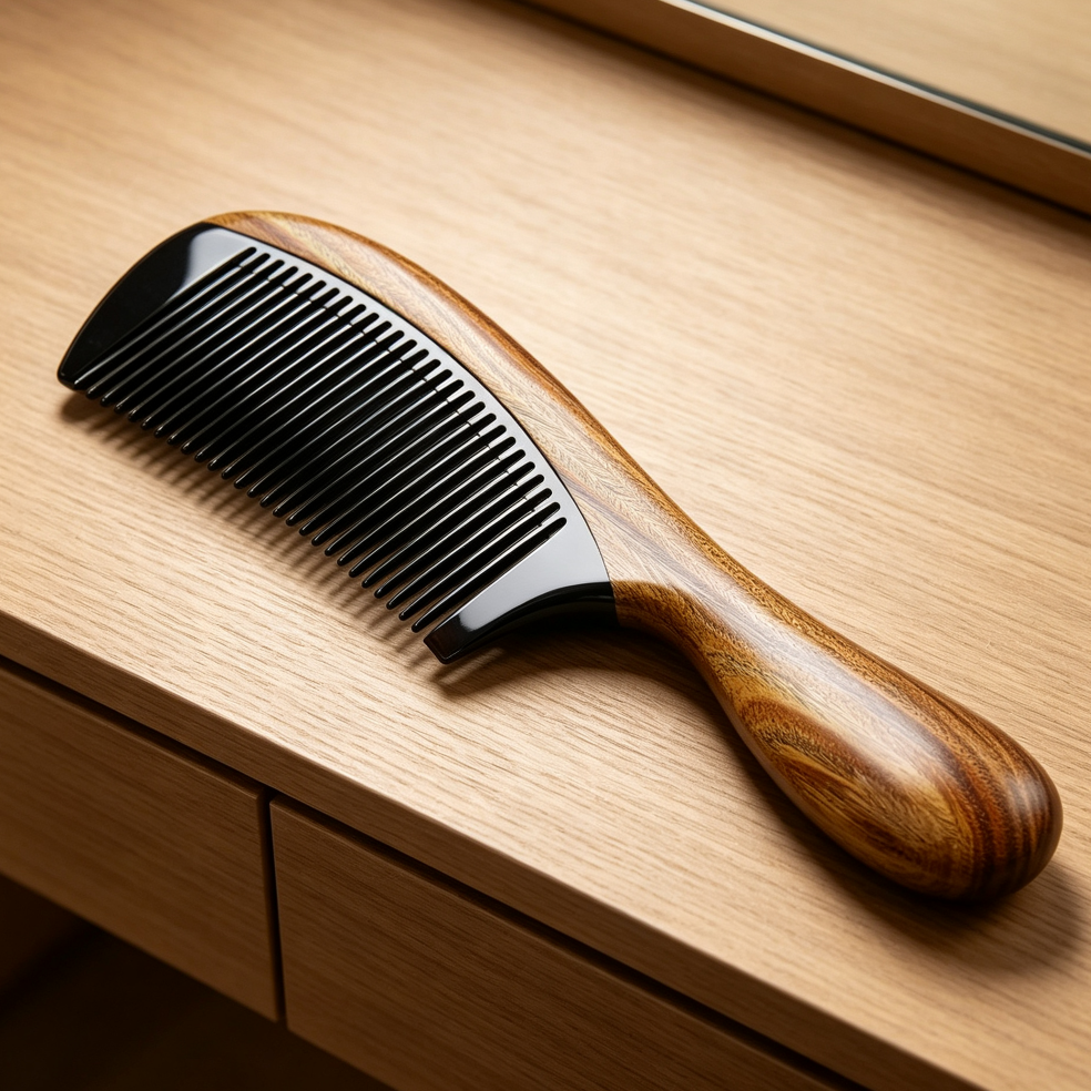 Buffalo Horn & Sandalwood Fine Tooth Anti-Static Comb - Image 2