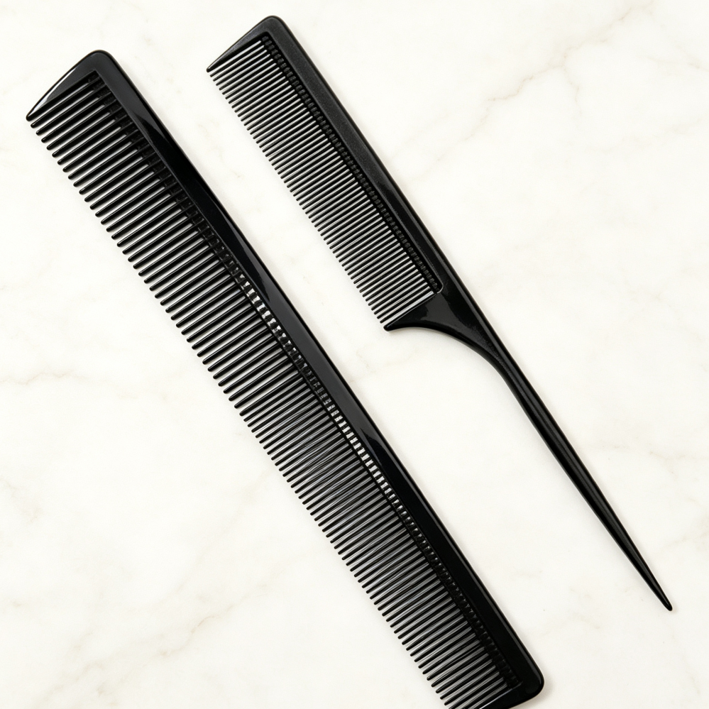 Black Carbon Fiber Fine & Wide Tooth Teasing Comb - Image 2