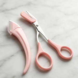 2-Pack Pink Curved Non-Slip Eyebrow Scissors with Comb