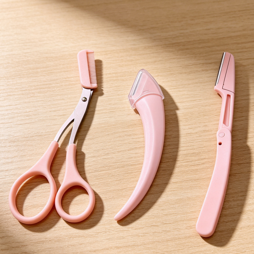 Pink 3-Piece Folding Eyebrow Scissor and Trimmer Set - Image 2
