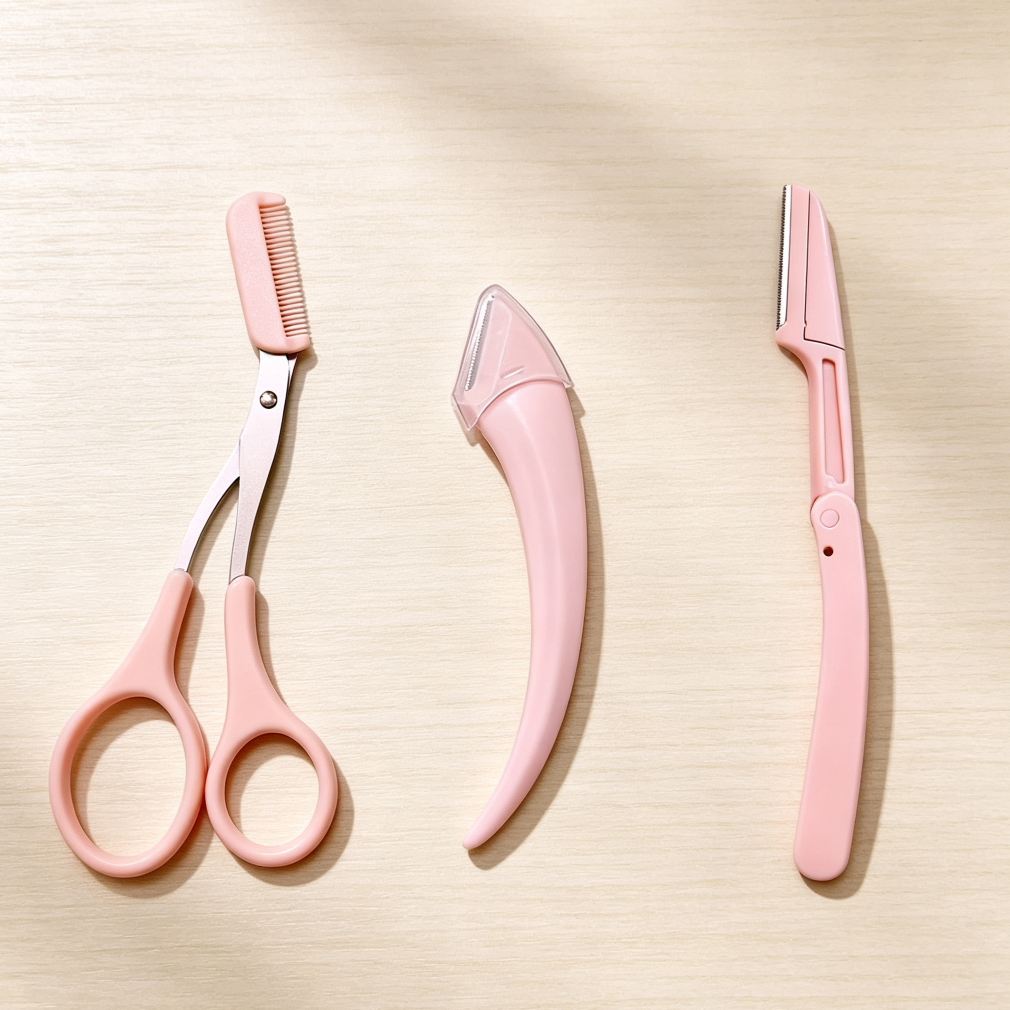 Pink 3-Piece Folding Eyebrow Scissor and Trimmer Set