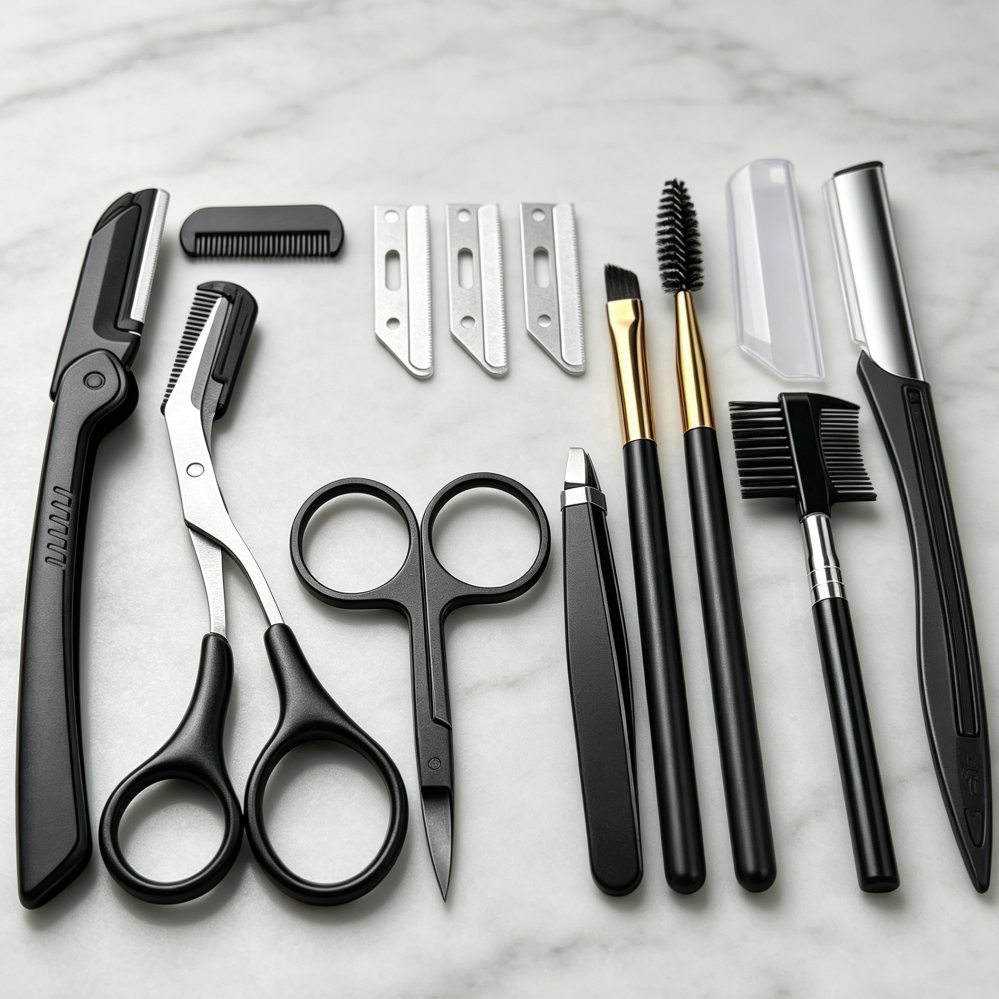 12-in-1 Eyebrow Trimmer Kit with Scissors, Razor, Tweezers - Image 2