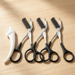 3-Pack Black Non-Slip Eyebrow Scissor and Razor Set