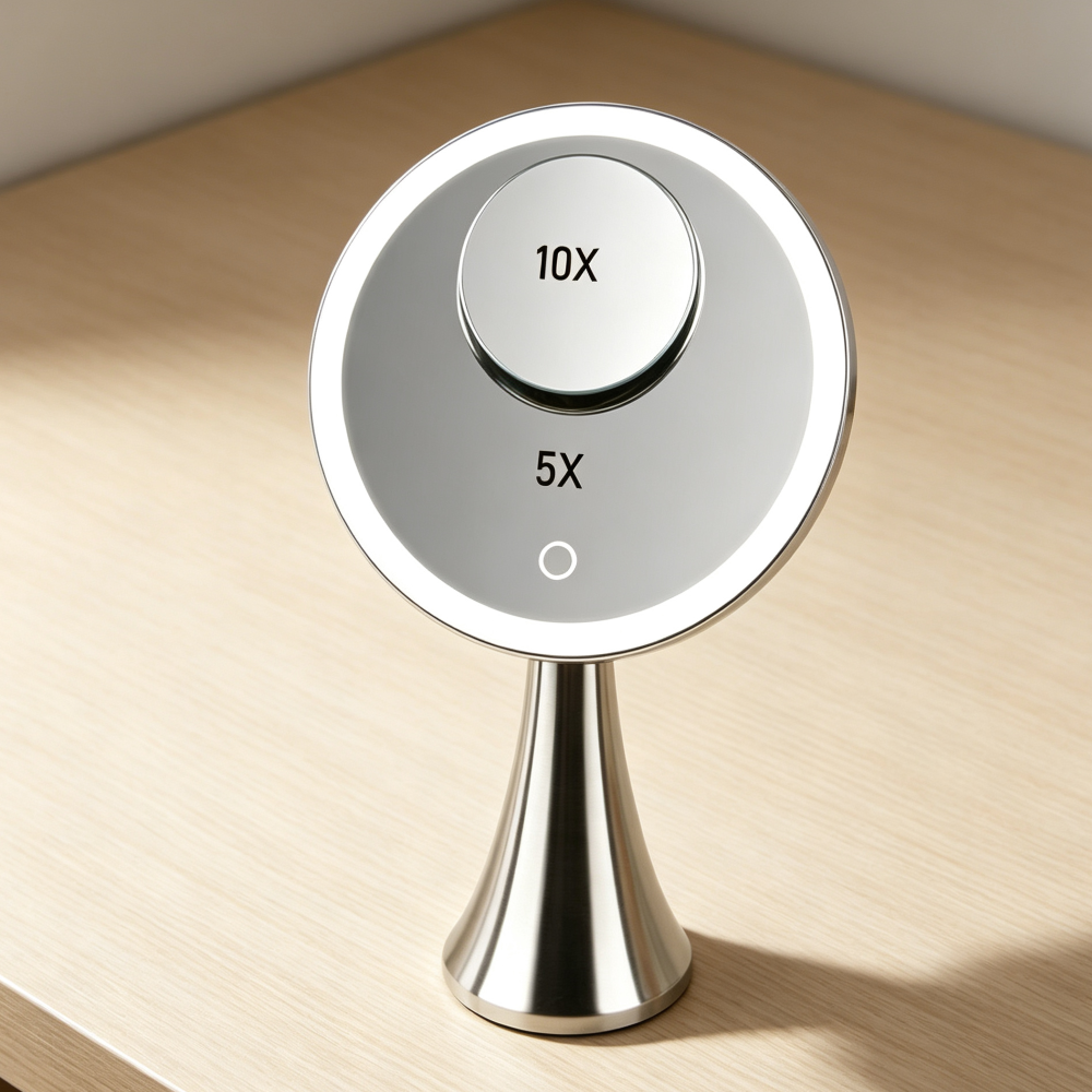 Rechargeable 9" Round Dual Magnification Lighted Mirror - Image 2
