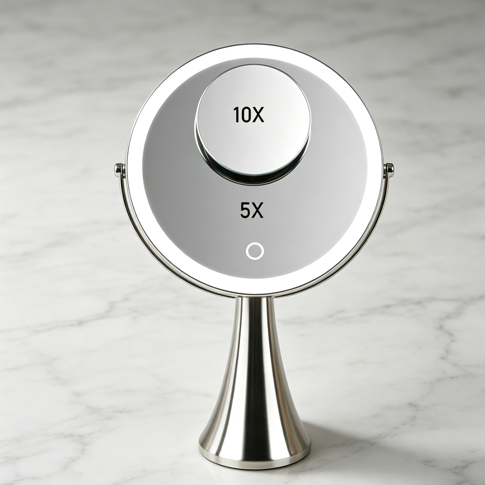 Rechargeable 9" Round Dual Magnification Lighted Mirror