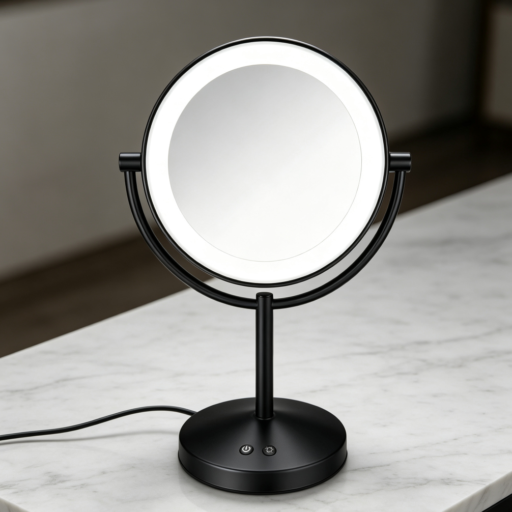 Matte Black Corded 1X/10X Magnifying Vanity Mirror