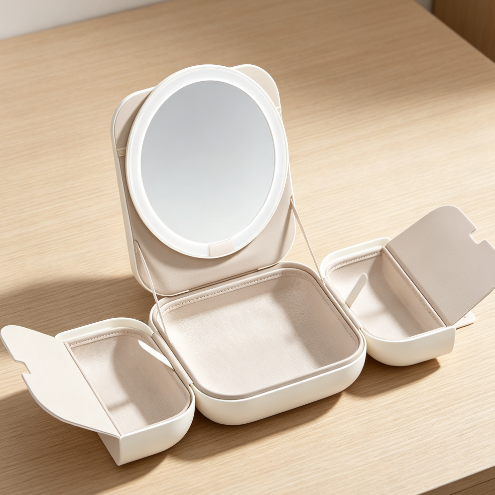 Portable Lighted Travel Makeup Mirror with Bag, 3-Color - Image 2