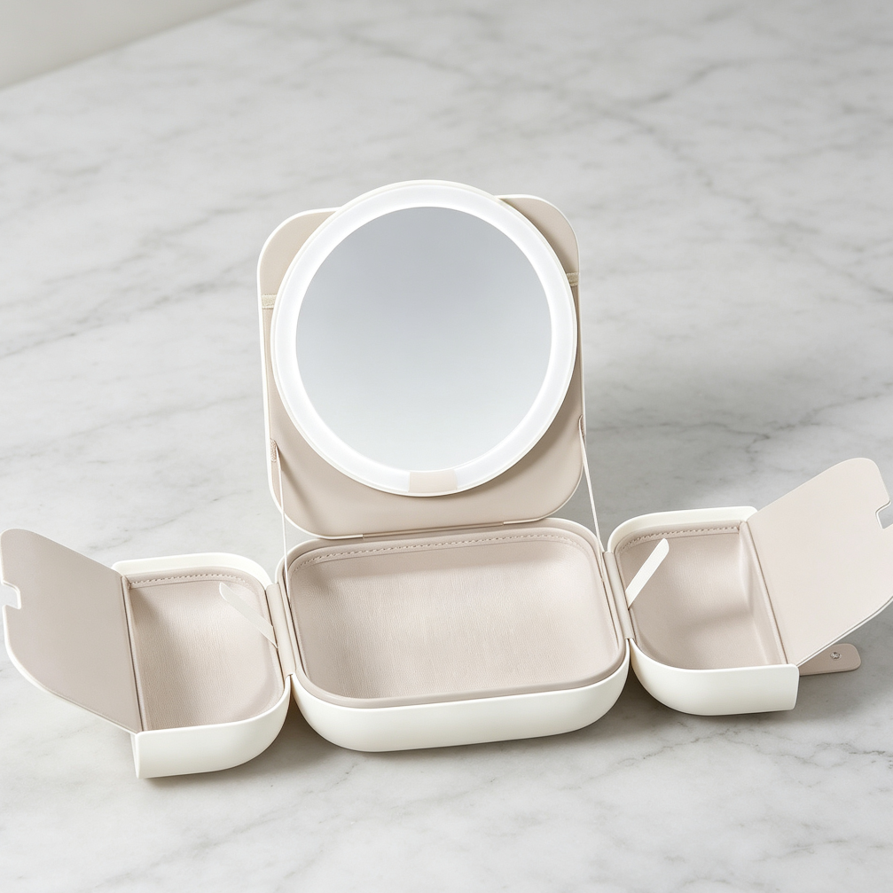 Portable Lighted Travel Makeup Mirror with Bag, 3-Color