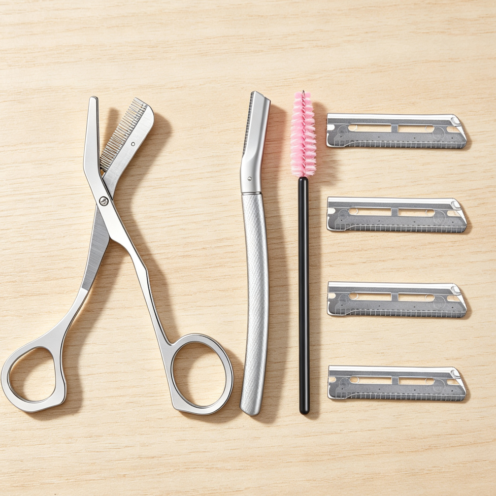Stainless Steel Eyebrow Scissor with Comb and 3 Blades - Image 2