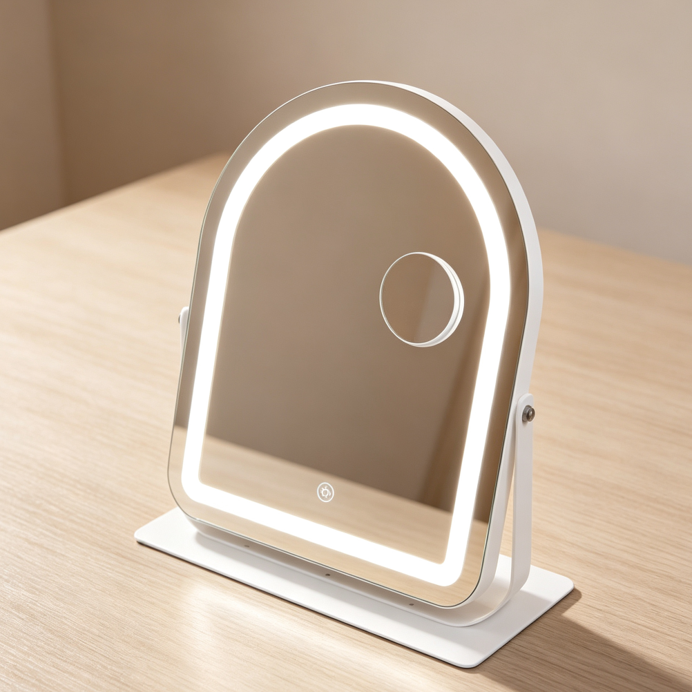12"x13.8" Arched LED Tabletop Mirror, 3 Modes, White