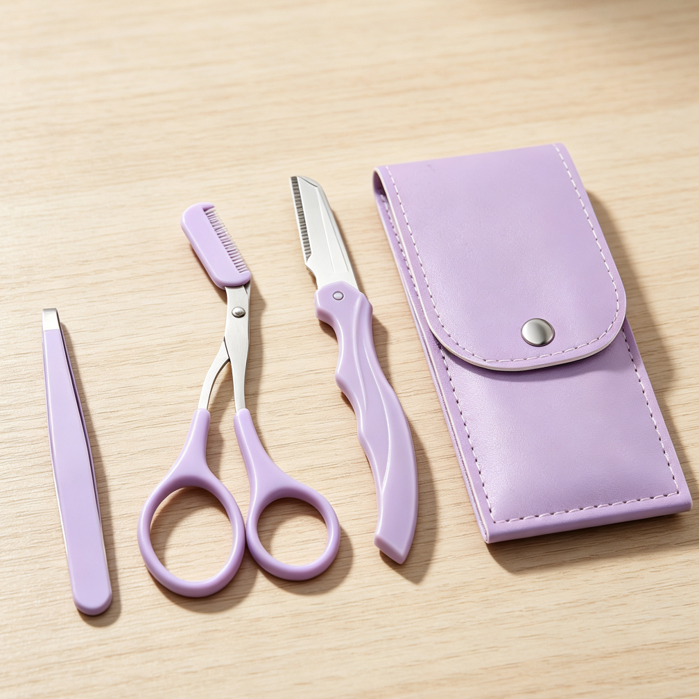 Purple Stainless Steel Eyebrow Trimmer Scissor Set - Image 2