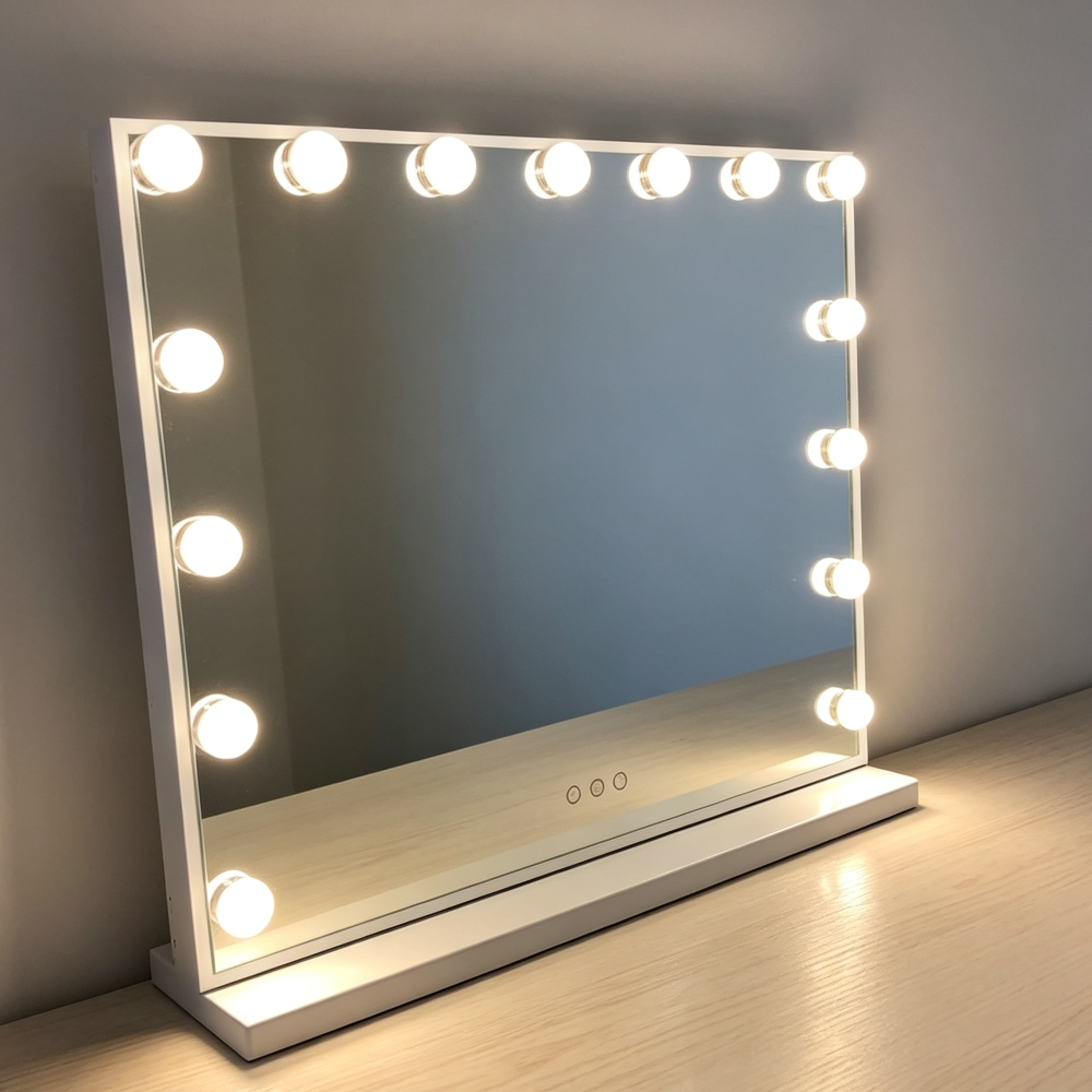 Slim Metal Frame Vanity Mirror with 15 Dimmable Bulbs