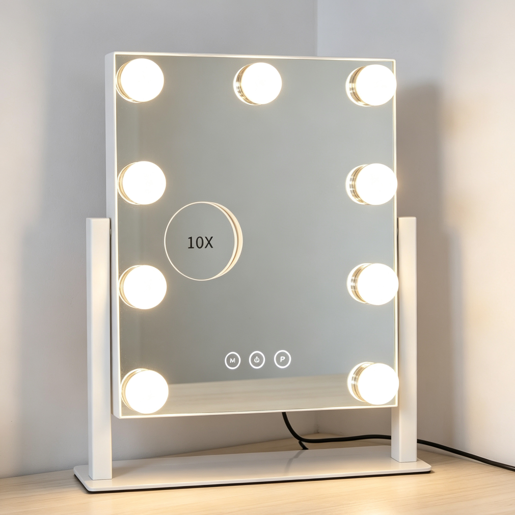 12"x14.4" Lighted Mirror, 9 Dimmable Bulbs, 3-Color, 10X - Image 2