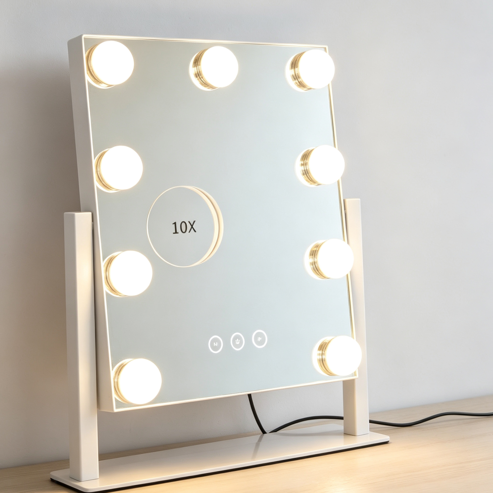 12"x14.4" Lighted Mirror, 9 Dimmable Bulbs, 3-Color, 10X