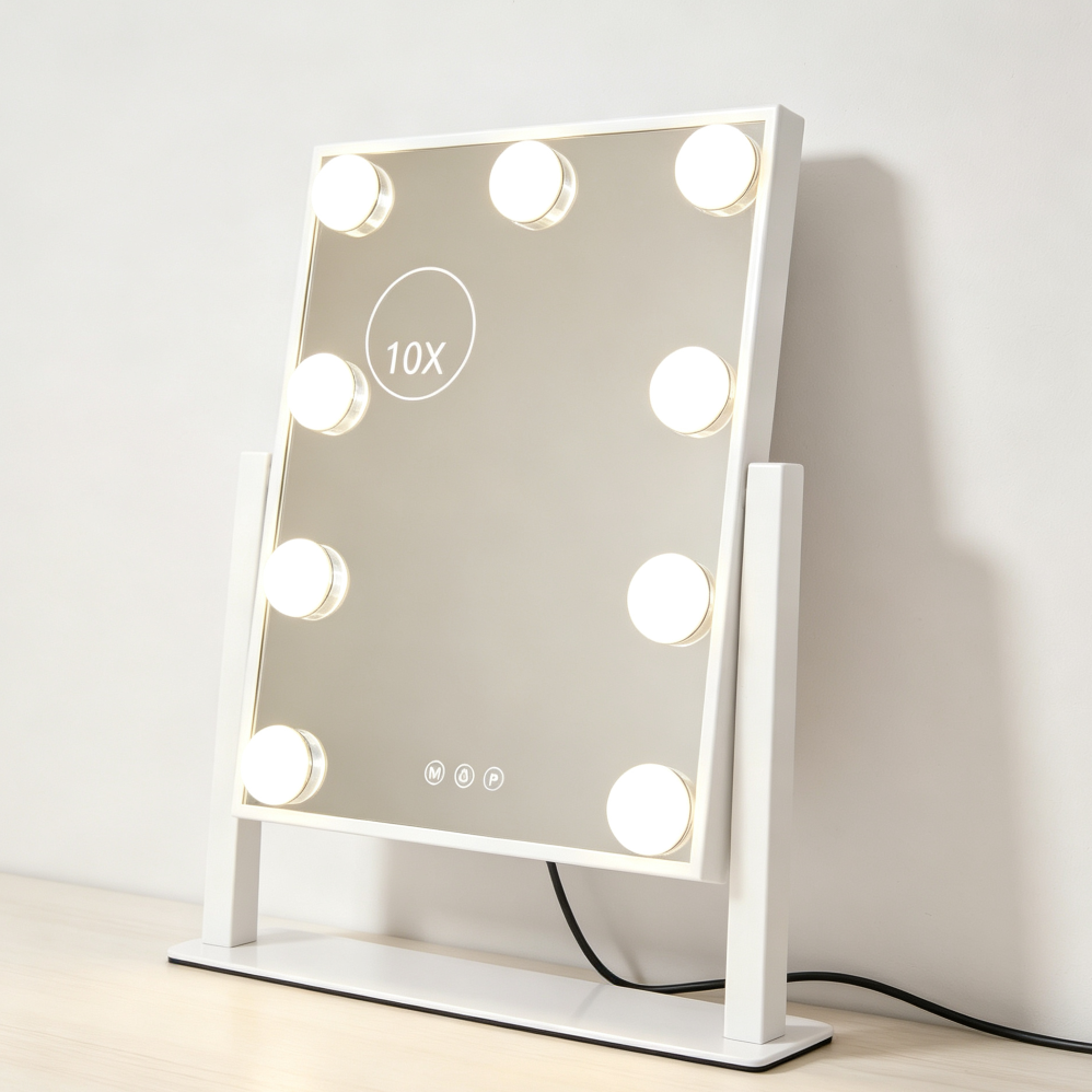 3-Color Dimmable Vanity Mirror, Detachable 10X, White