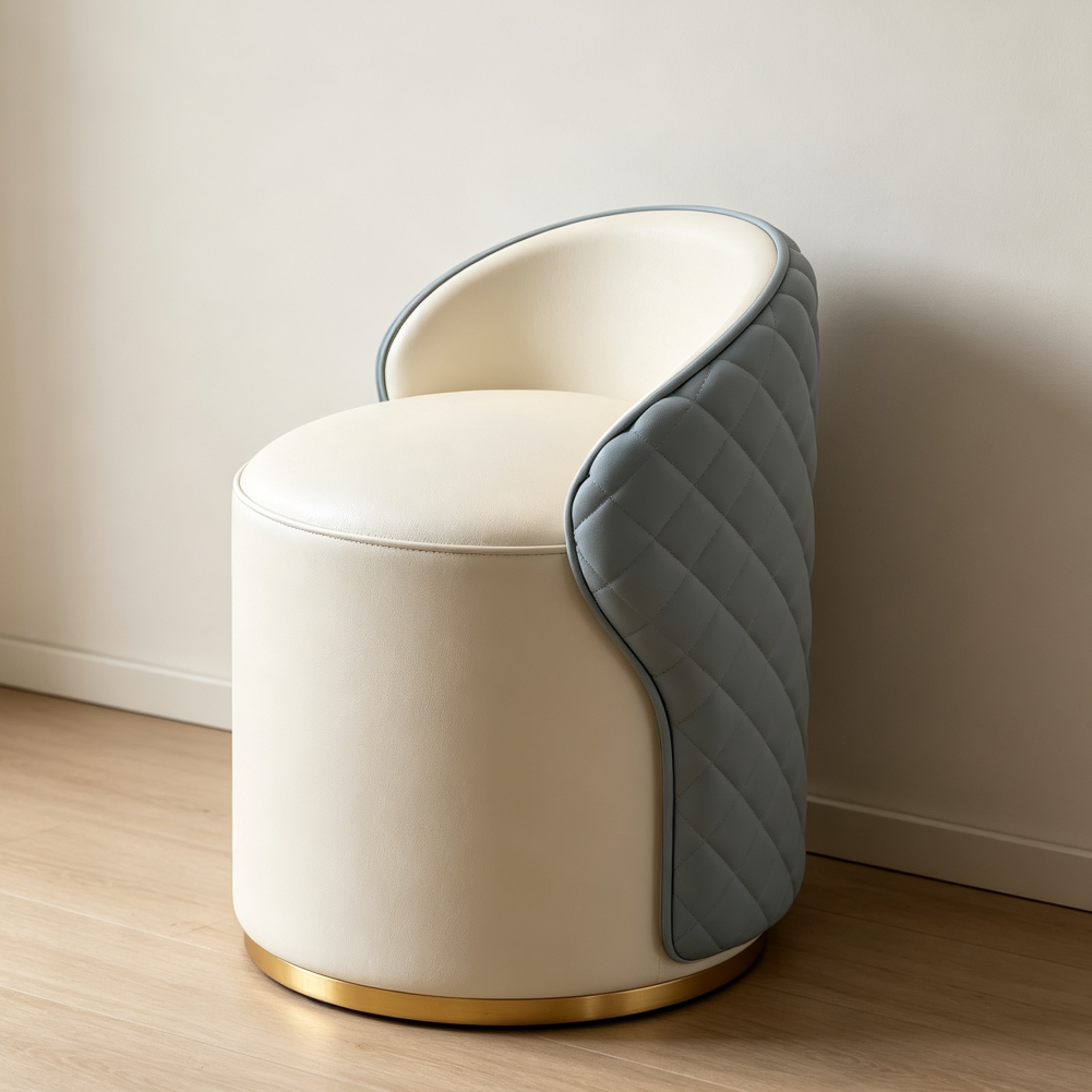 Blue Diamond Grid Leather High-Grade Makeup Stool - Image 2