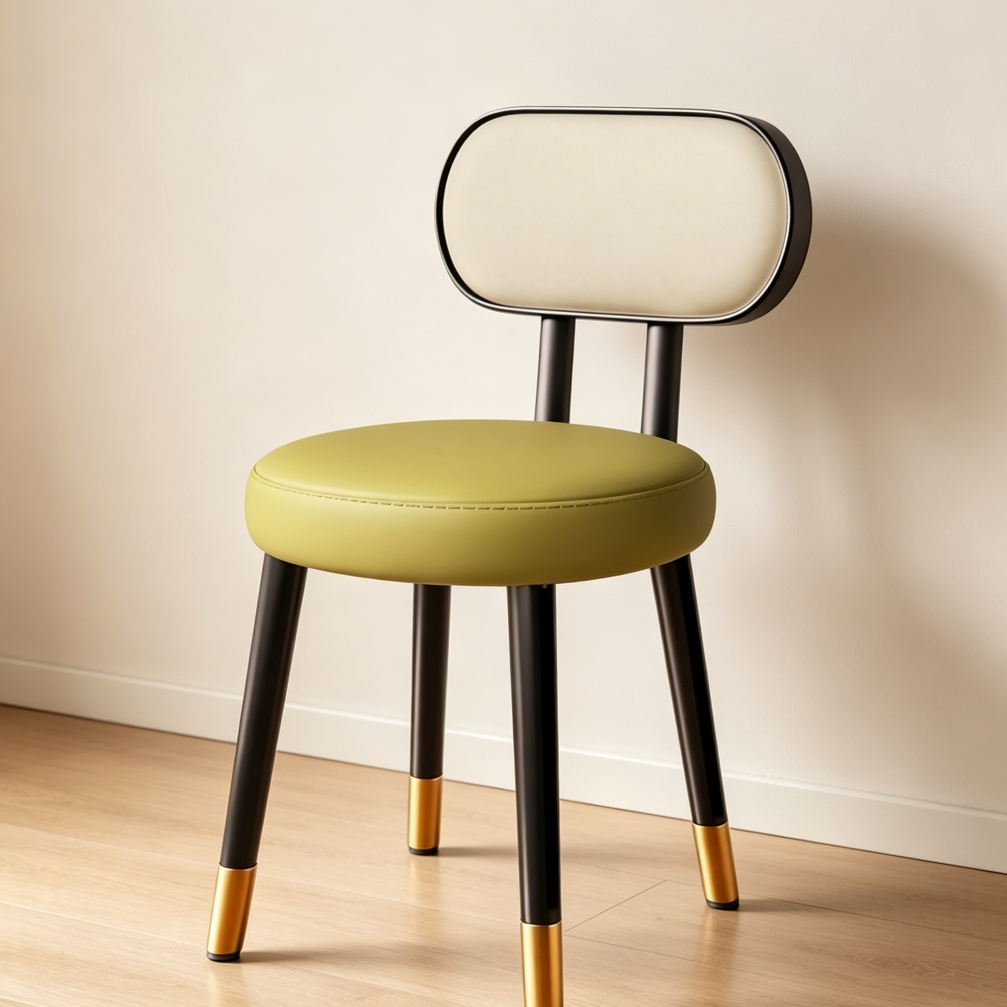 Gray Green Modern Makeup Stool with Backrest, Black Frame - Image 2