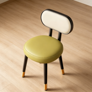 Gray Green Modern Makeup Stool with Backrest, Black Frame