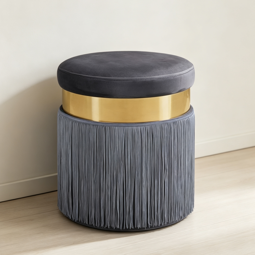Grey Fabric Creative Multi-Use Footstool and Makeup Chair - Image 2
