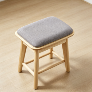 Small Beige Solid Wood Pouffe and Makeup Footstool