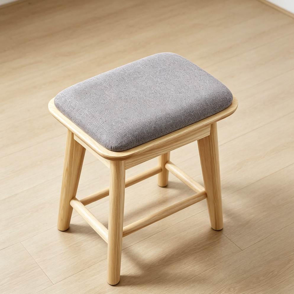 Small Beige Solid Wood Pouffe and Makeup Footstool